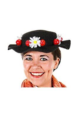 Classic Mary Poppins Nanny Victorian Daisy Halloween Costume Hat Black 14+